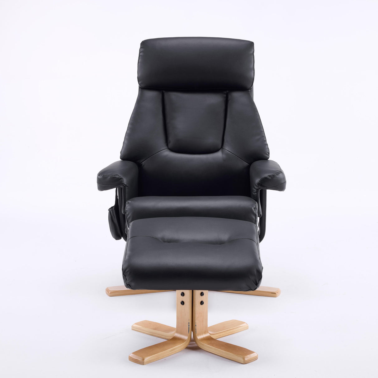 Massage Recliner With Ottoman, 360° Swivel, Heat & Vibration - Black Pu