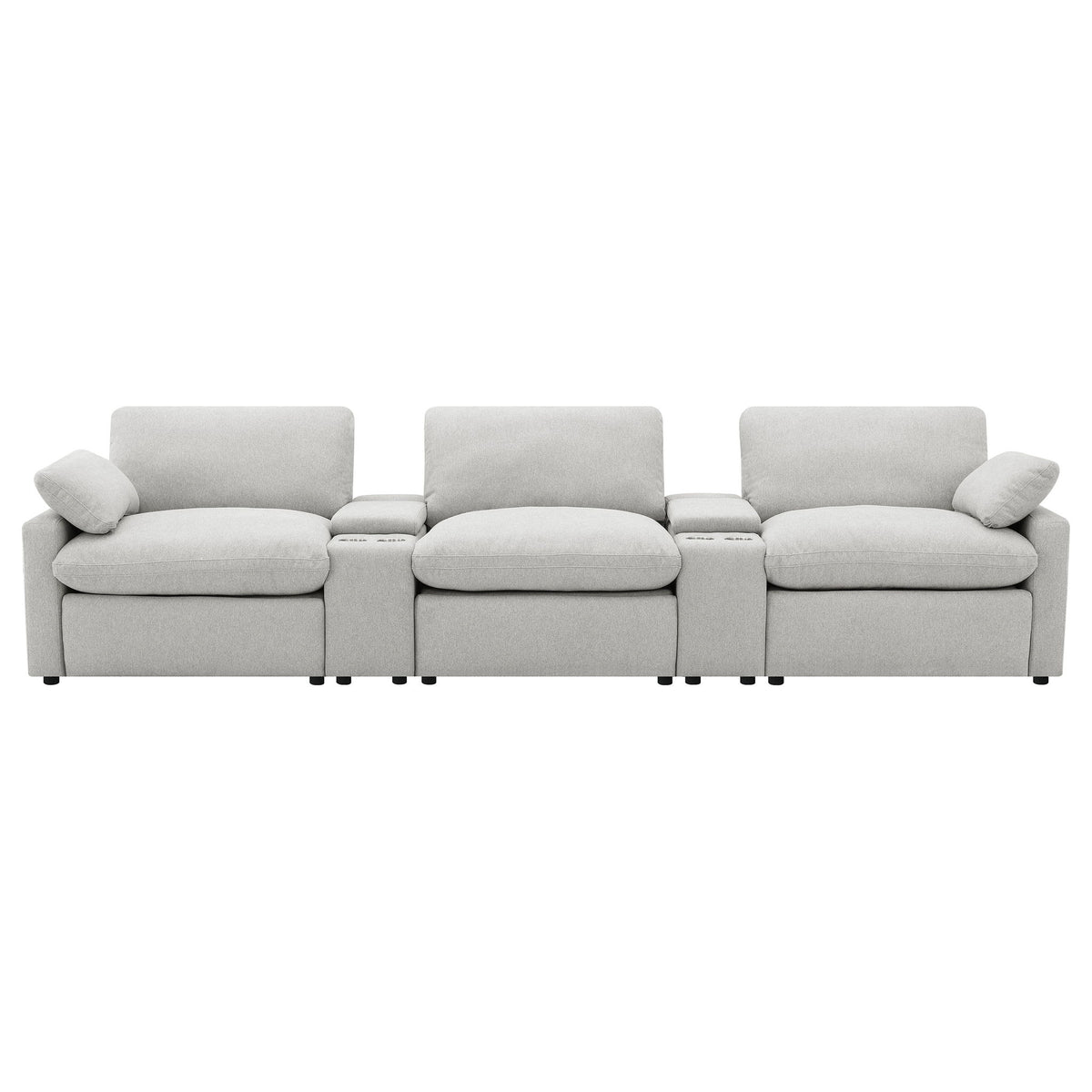Hollander - 5 Piece Power Home Theater Seating Set With Reclining Comfort And Dual Storage Consoles - Gray