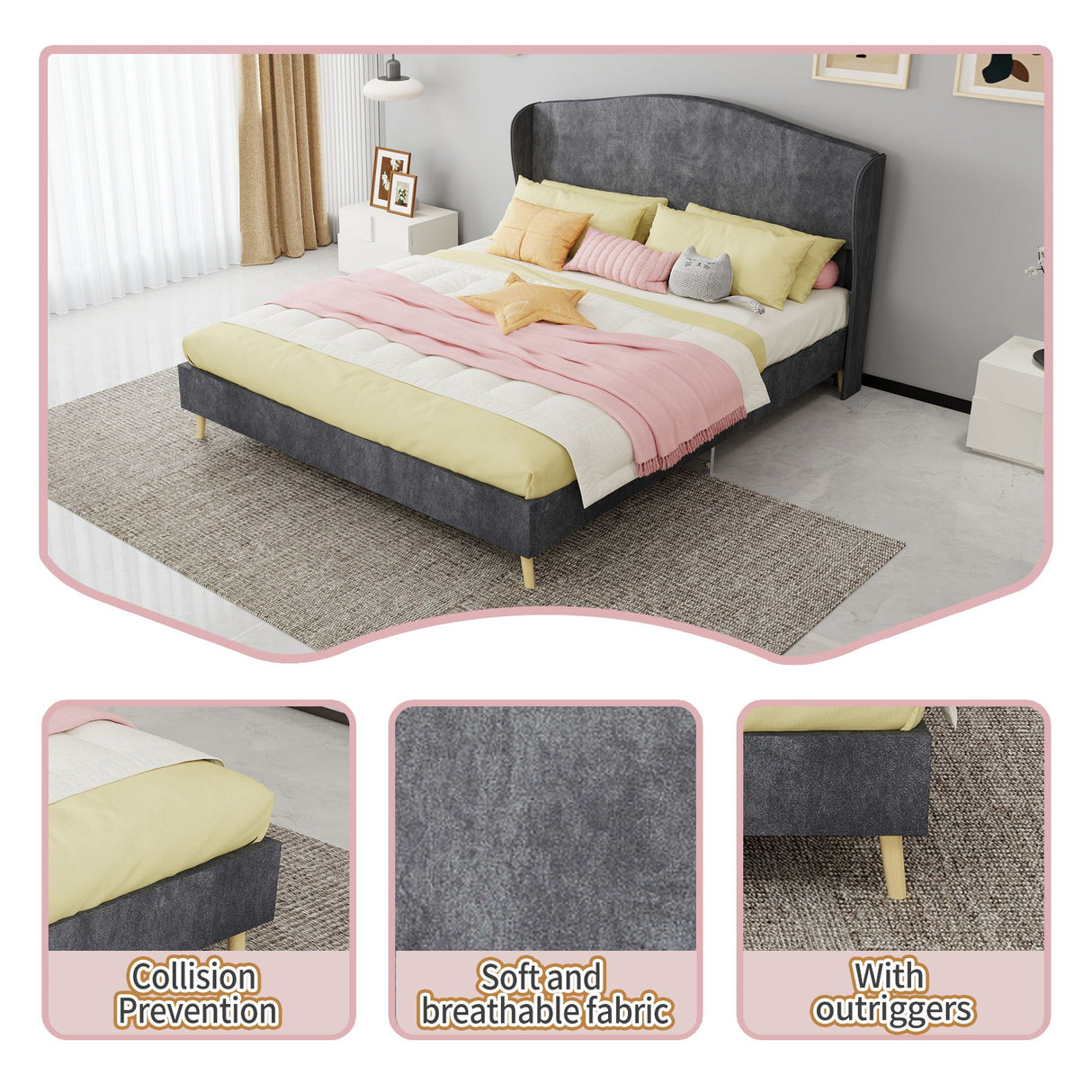 Upholstered Bed, Tufted Headboard, Comfortable Sleep