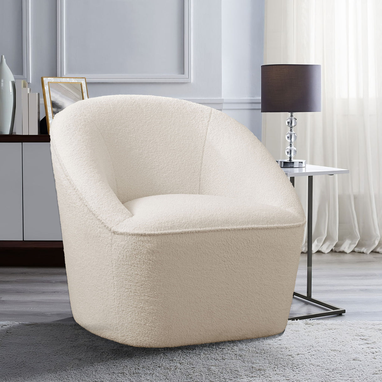 Anson - Swivel Chair With Soft Rounded Back - Off White