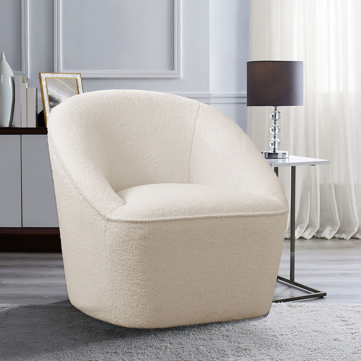 Anson - Swivel Chair With Soft Rounded Back - Off White