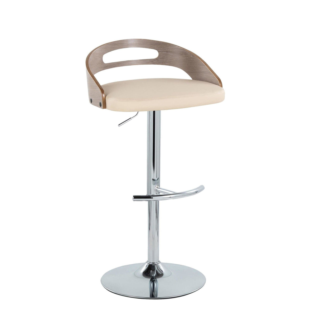 Cassis - Adjustable Swivel Barstool (Set of 2) - Chrome Metal Frame And Light Gray Wood