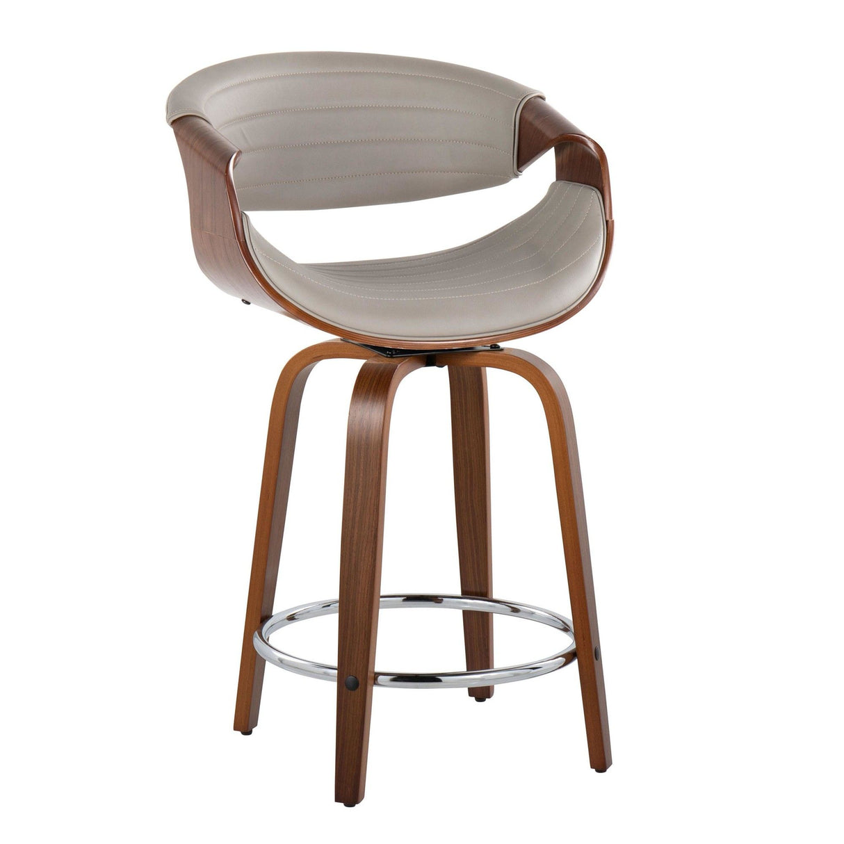 Curvo - 24" Fixed-Height Counter Stool With Swivel And Round Chrome Metal Footrest (Set of 2) - Walnut Wood