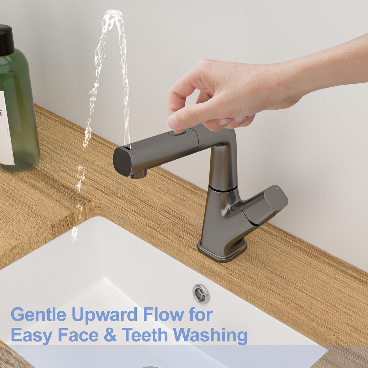 Pull Down Bathroom Sink Faucet With 3 Water Modes And Stainless Steel Construction - Gunmetal Black