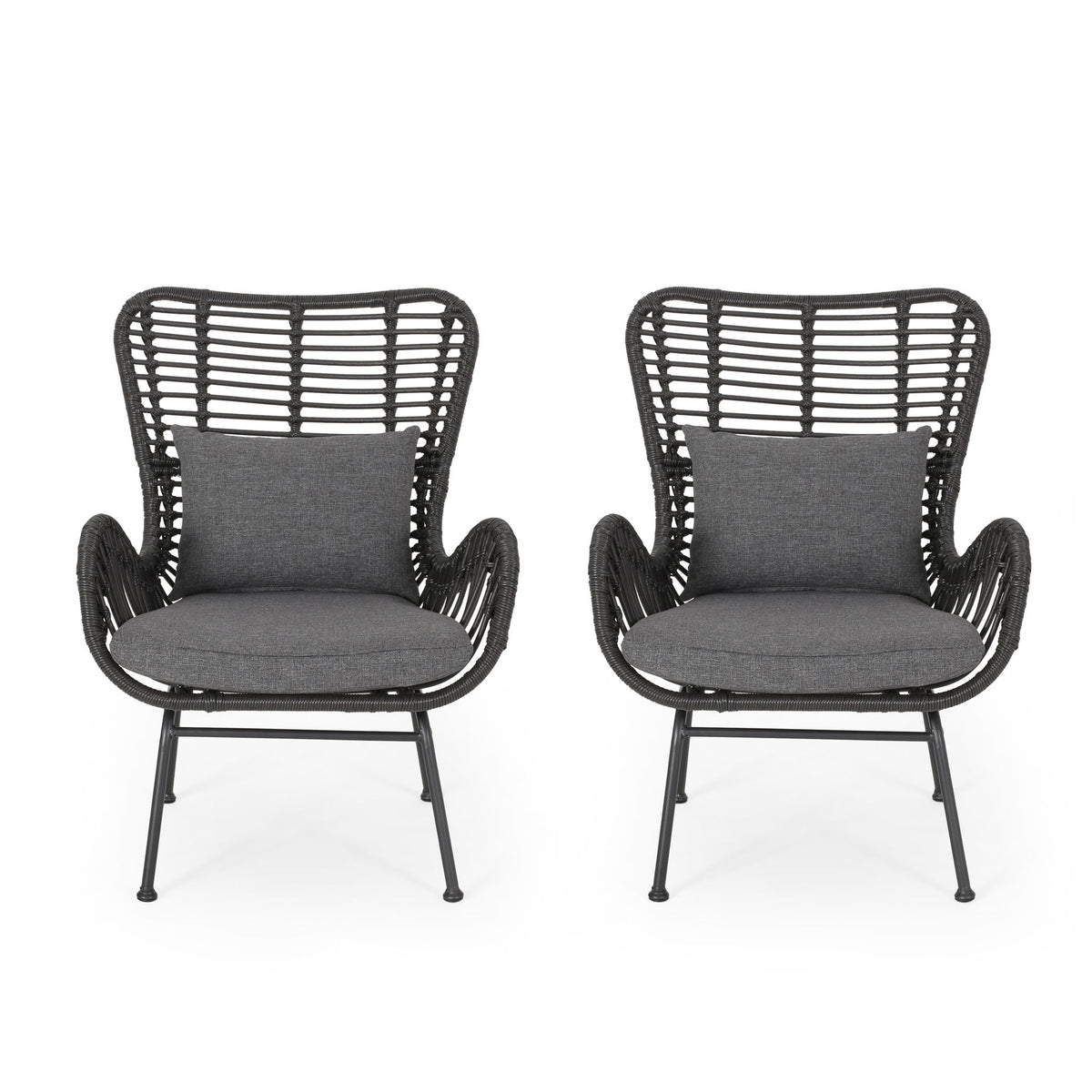 Modern Aesthetic Outdoor Rattan Accent Chair With Metal Legs