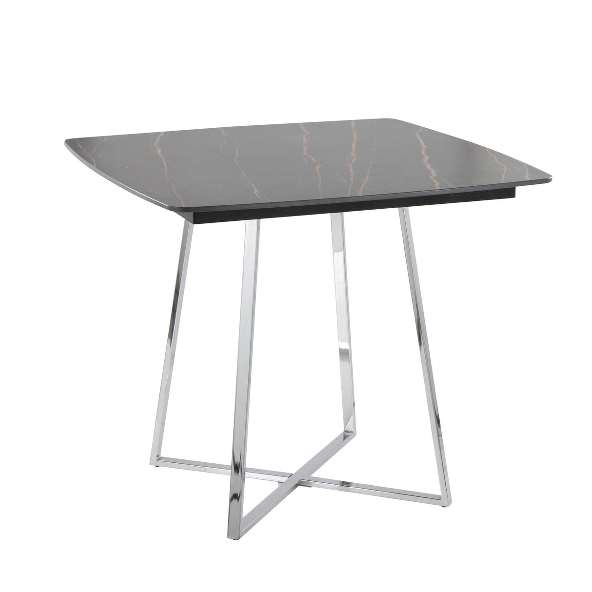 Folia - Dinette Table - Chrome Metal, Black Textured Marble, Black Wood