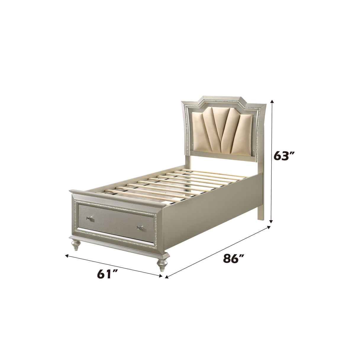 Kaitlyn - Full Bed With LED & Storage - Champagne