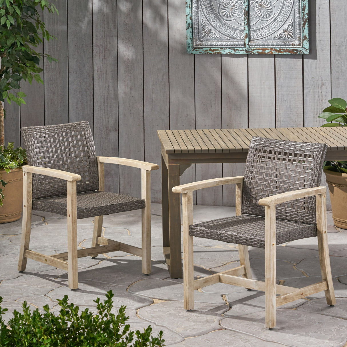 Outdoor Dining Chair Acacia Wood Frame (Set of 2)