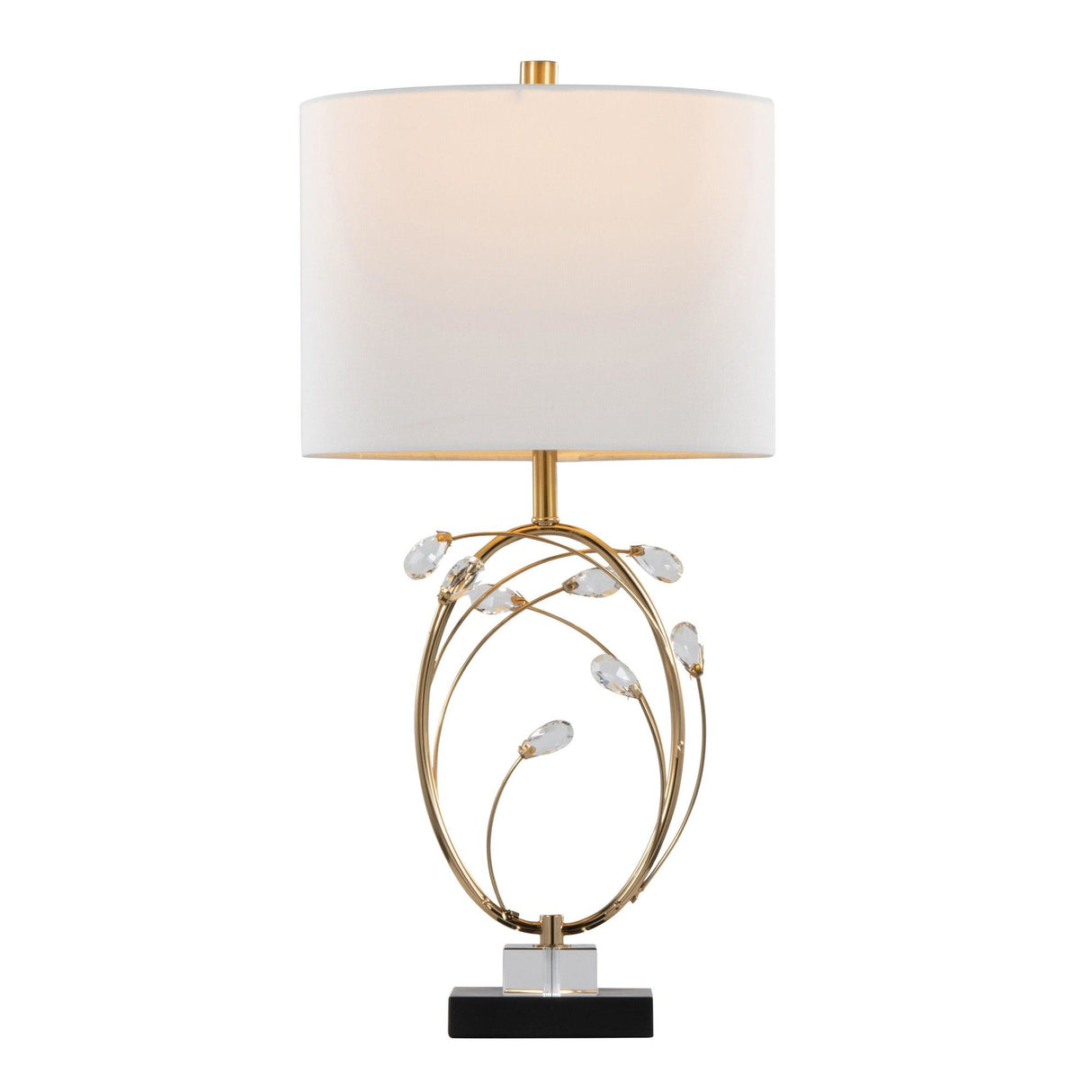 Crystal - Buds Table Lamp (Set of 2) - Black Metal, Clear Crystal, Gold Metal, Off-white Linen