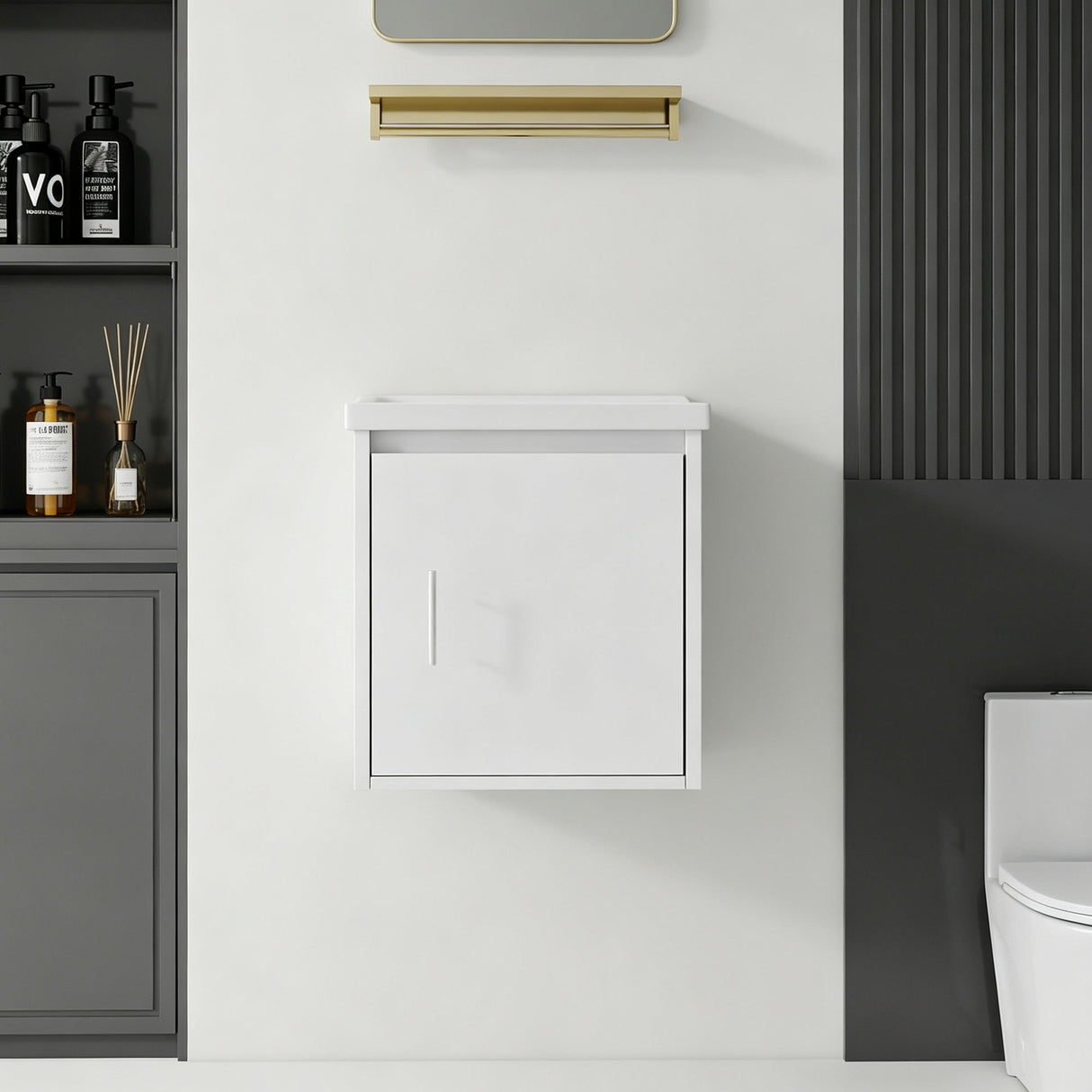 20" Floating Bathroom Vanity Combo With Wall Cabinet, Ceramic Sink & Soft Close Doors - White