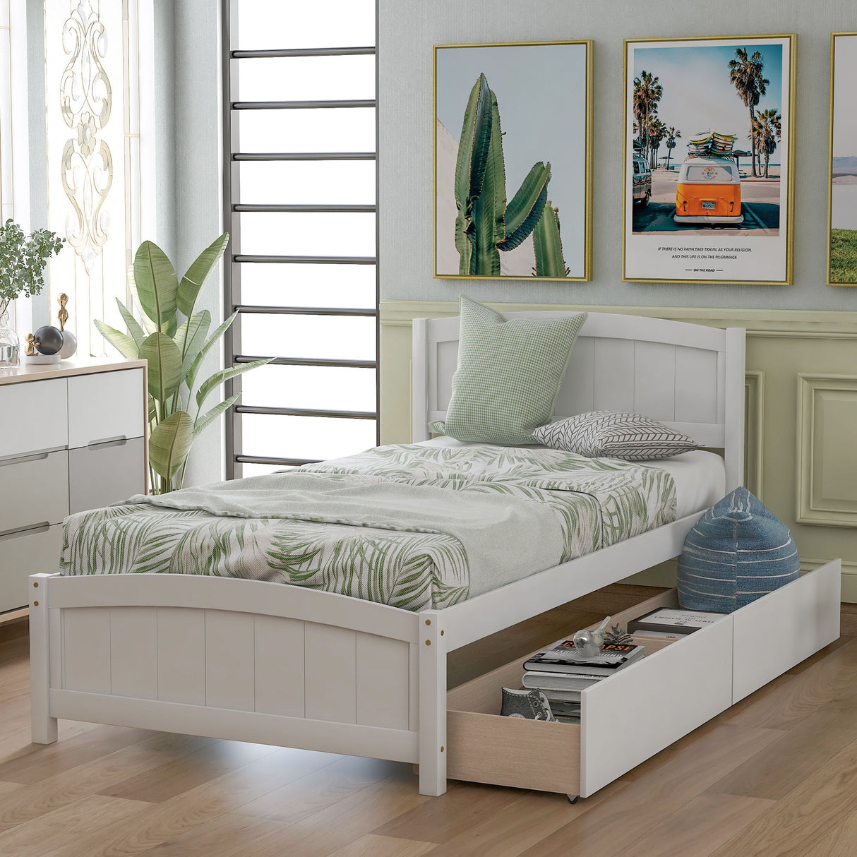 Platform Bed & Headboard, Footboard And Wood Slat Support