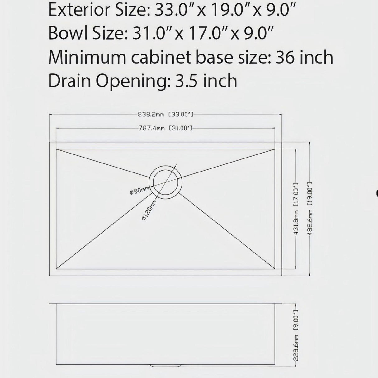 Undermount Kitchen Sink 16 Gauge Single Bowl Stainless Steel