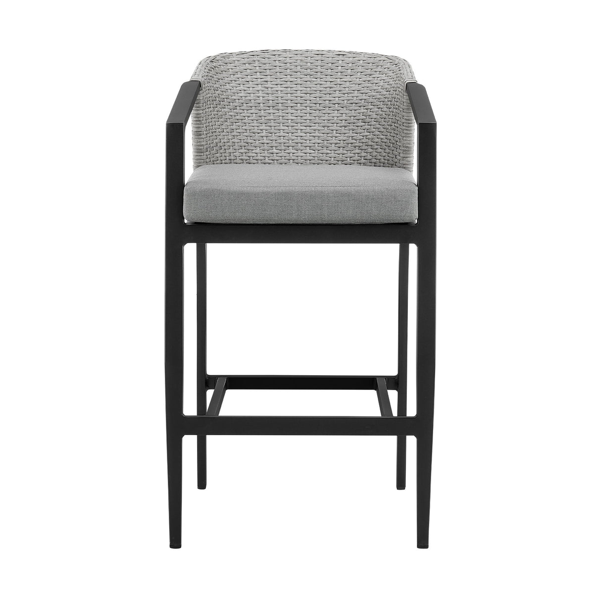 Palma - Outdoor Patio Counter Height Bar Stool In Aluminum And Wicker With Gray Cushions