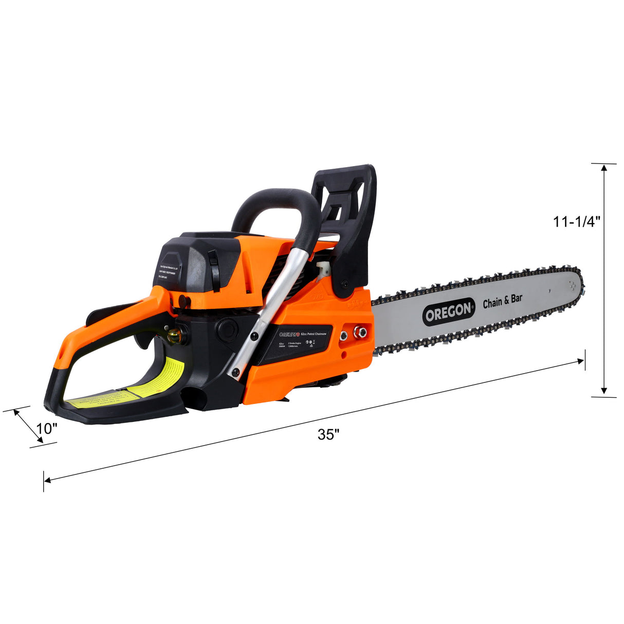 62Cc Gas Powered Chainsaw With 20" Oregon Chain & Bar 2 Cycle Petrol Handheld Cordless Design Epa Compliant - Orange