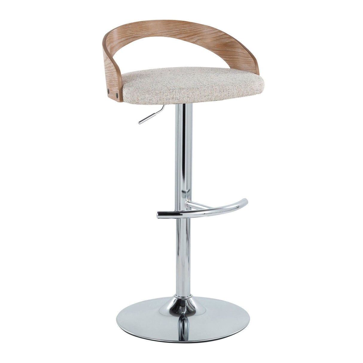 Grotto - Adjustable Barstool - Chrome Metal, Whitewashed Wood