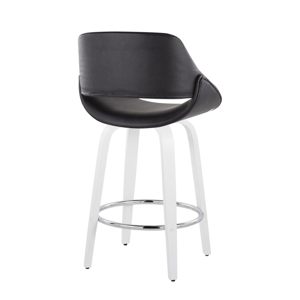 Cinch - Contemporary Fixed-Height Swivel Counter Stool (Set of 2) - White Wood / Black Faux Leather / Round Chrome Footrest