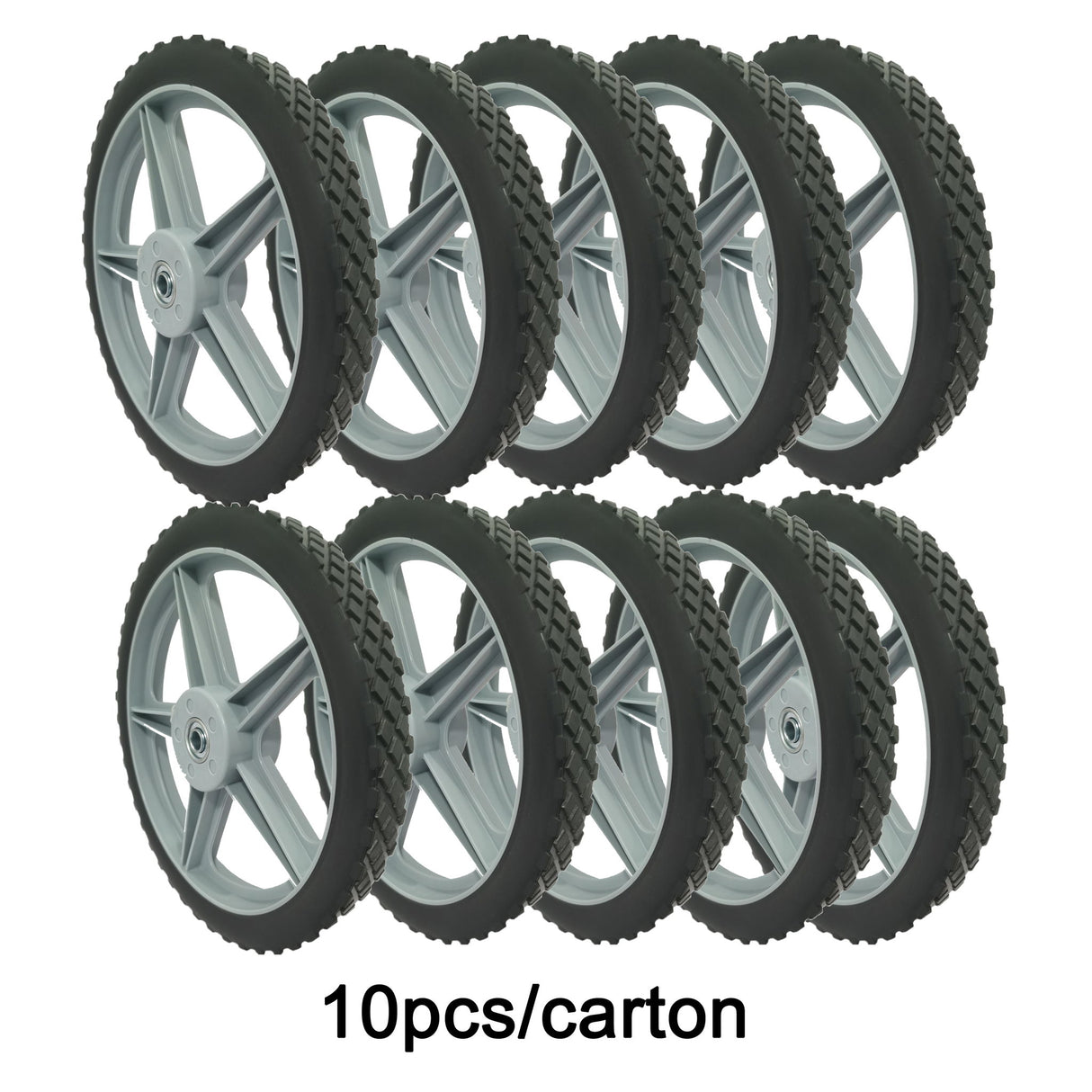 Universal 12" Spoked Plastic Wheel And Tire For Lawn Mowers & Trolley Carts, 10 Pack - Black