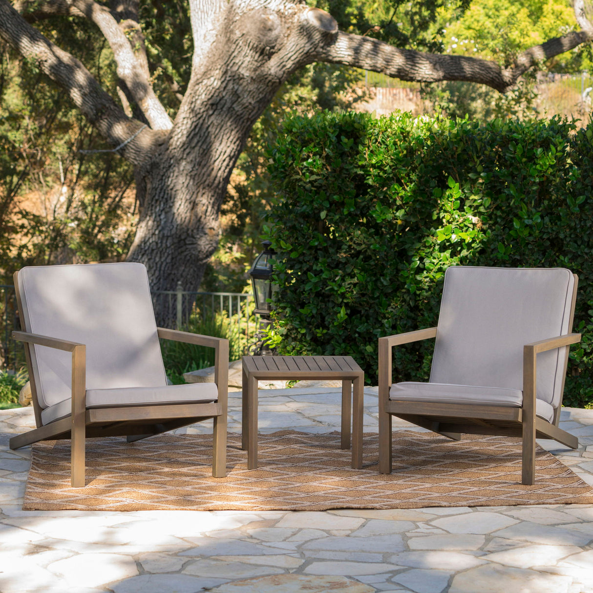 Celestaria - 3 Piece Outdoor Chat Set With Adirondack Chairs, Cushions And Side Table