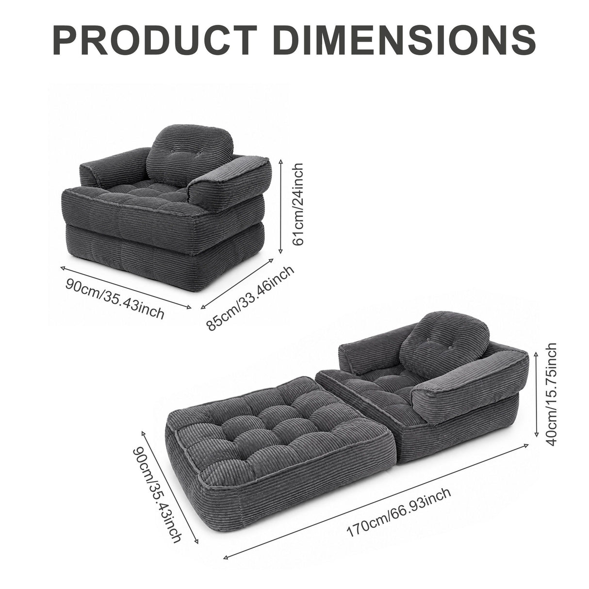 Convertible 2 In 1 Armrest Sofa For Bedroom