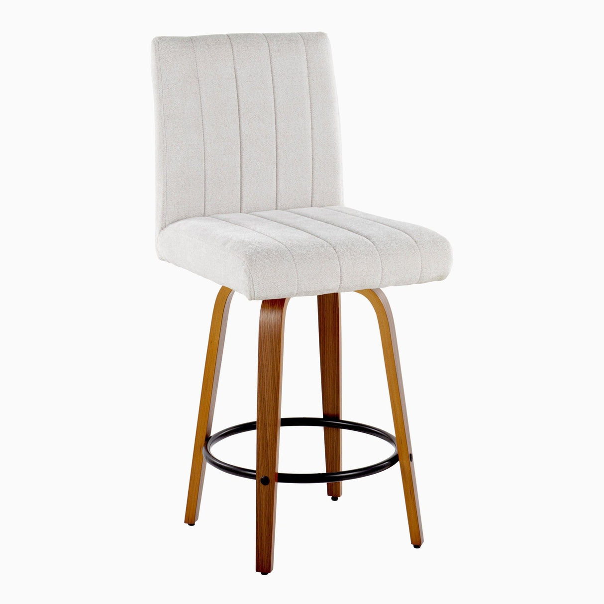 Hannah - 26" Fixed-Height Counter Stool With Swivel And Round Black Metal Footrest (Set of 2) - Walnut Wood