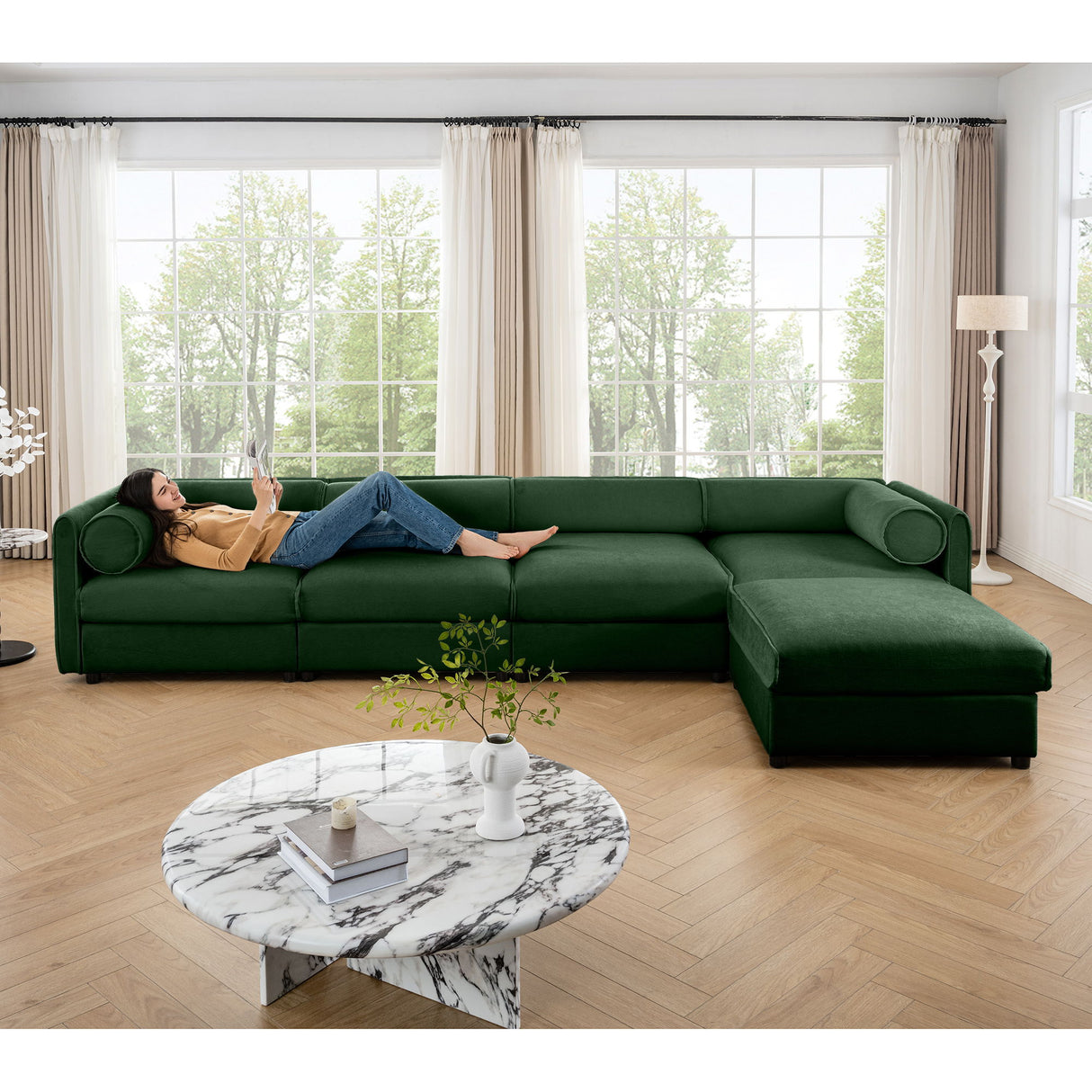 Contemporary Elegant White Chenille Sofa With Storage And Ottoman