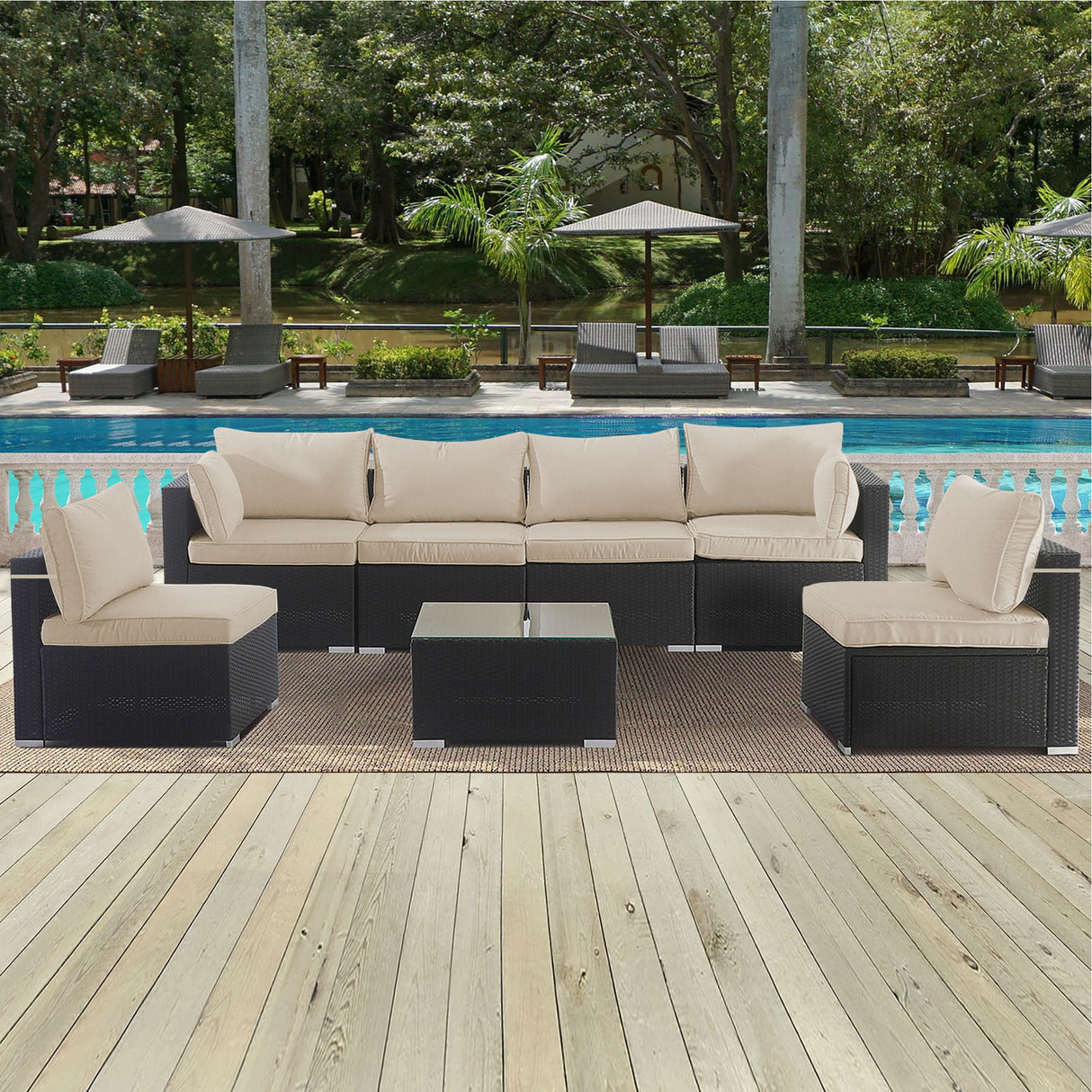 Cushion Covers For 7 Piece Wicker Sectional Sofa, 14 Pack Seat And Back Slipcovers With Zipper