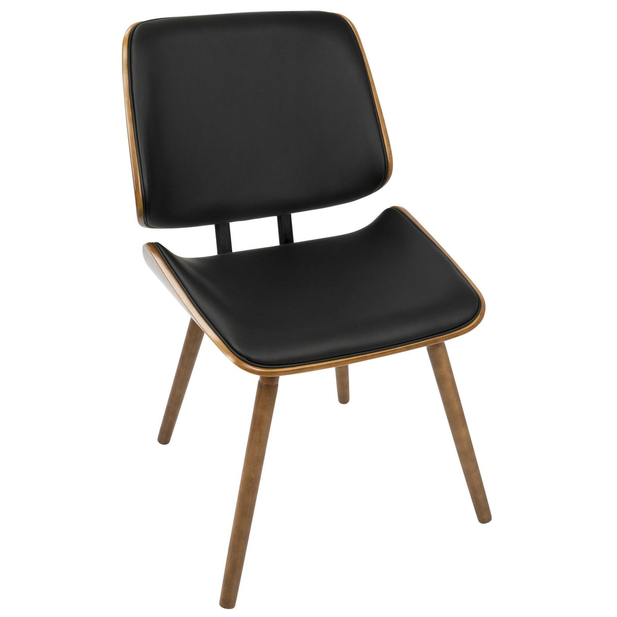 Lombardi - Mid-Century Modern Dining / Accent Chair (Set of 2) - Walnut With Black Faux Leather