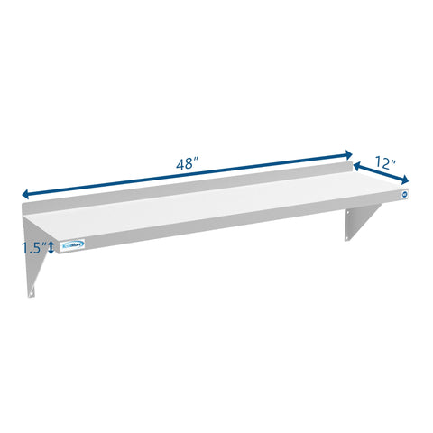 12" x 48" 18-Gauge Stainless-Steel Heavy Duty Wall Shelf, WMSH-1248.