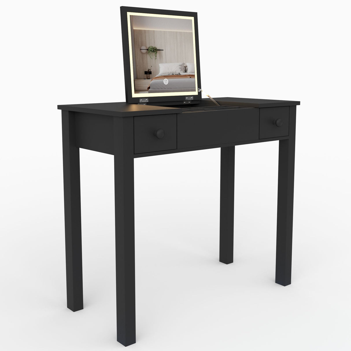 Vanity Table With LED Lights, Flip-Top Mirror And 2 Drawers, Jewelry Storage