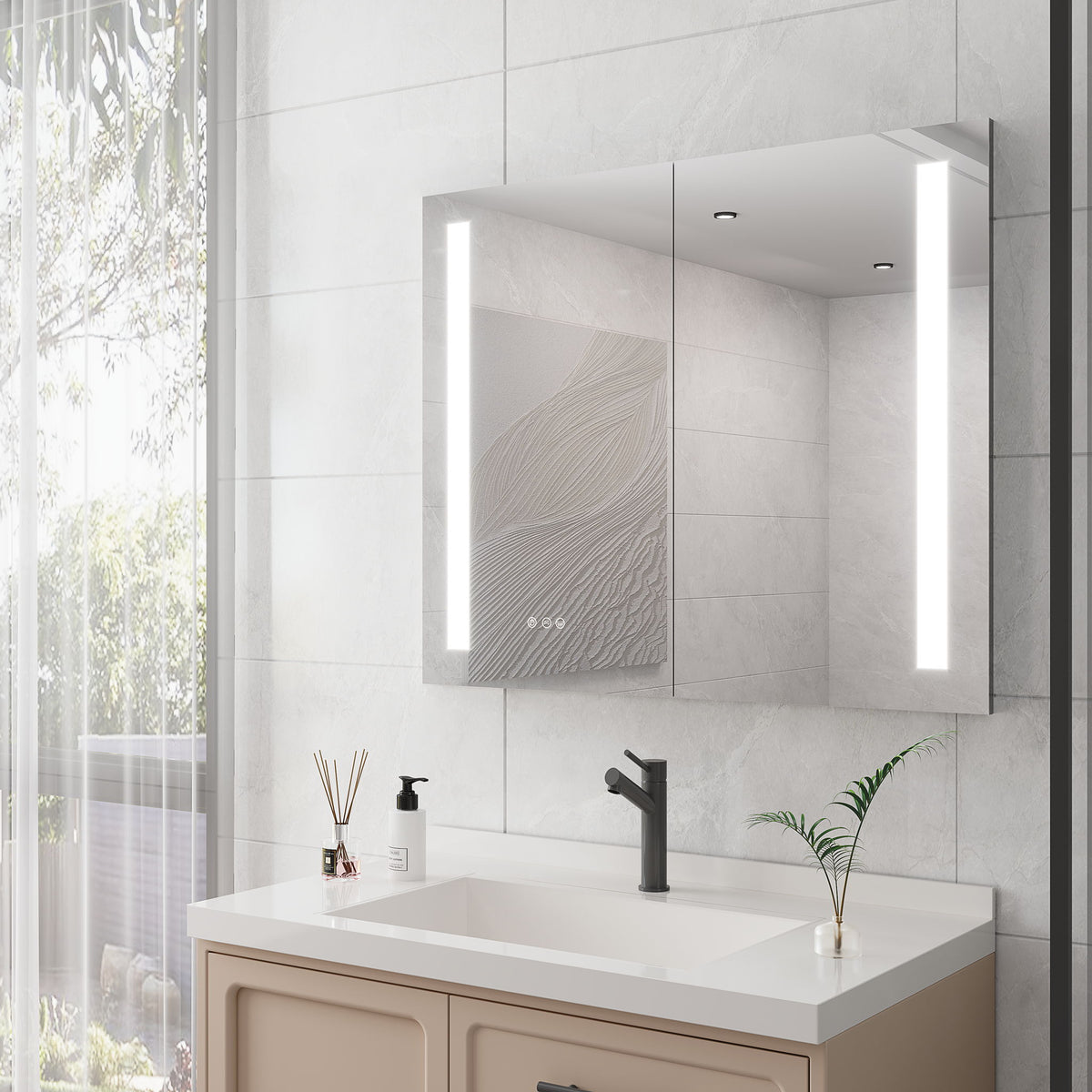 LED Medicine Cabinet With Mirror, Double Door With Defogger, Dimmer, Surface Mount