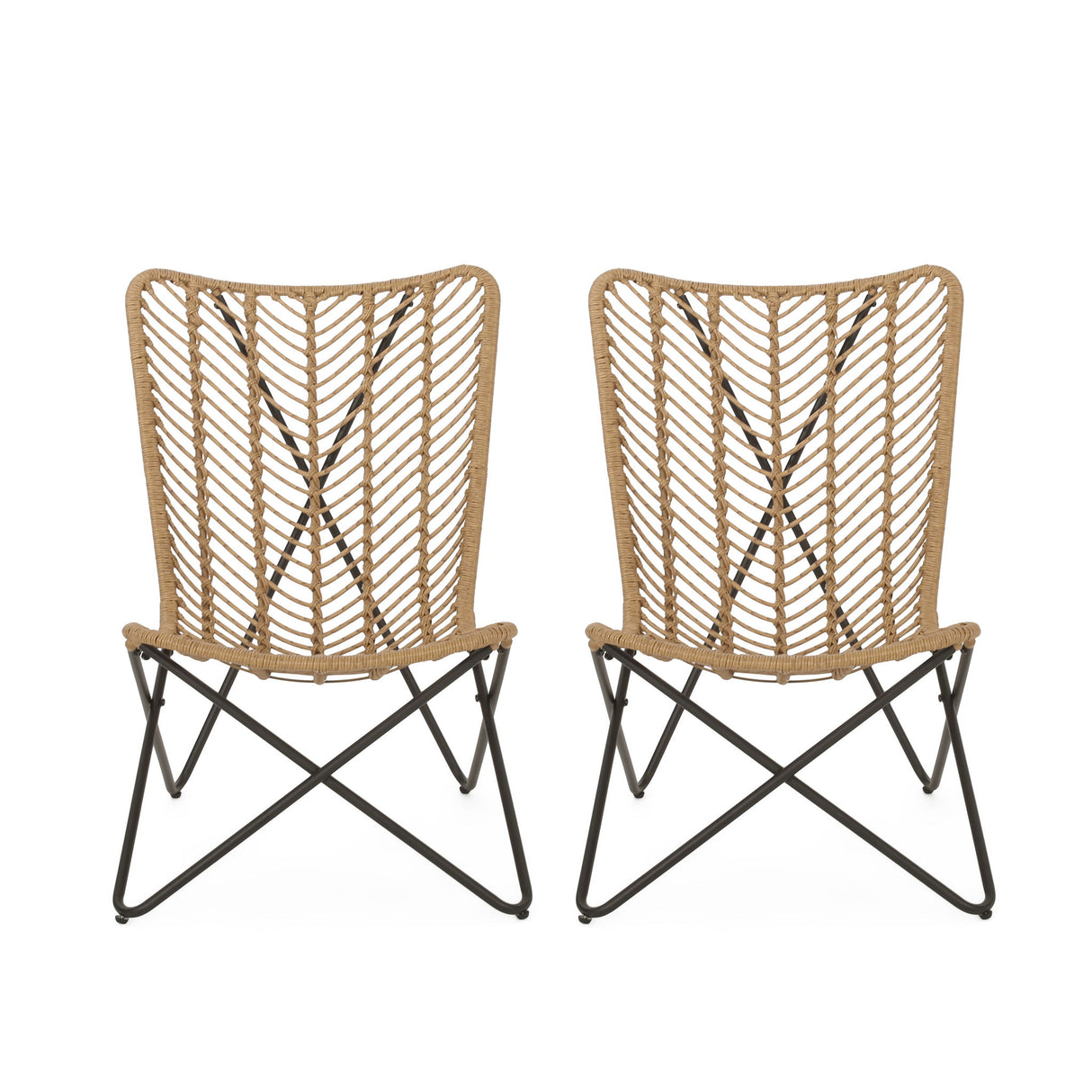 Wicker Chair With Geometric Cross Base, (Set of 2) - Light Brown