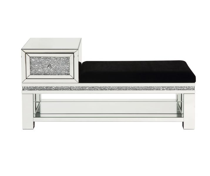 Noralie - 24" Bench With Storage - Mirrored & Faux Diamonds