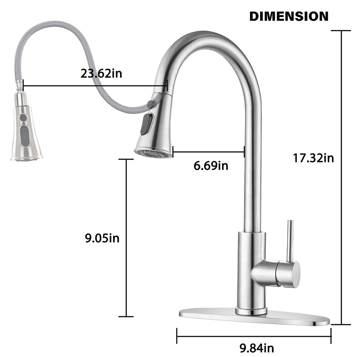 Classic High Arc Kitchen Faucet With Pull Down Sprayer, Stainless Steel - Brushed Nickel