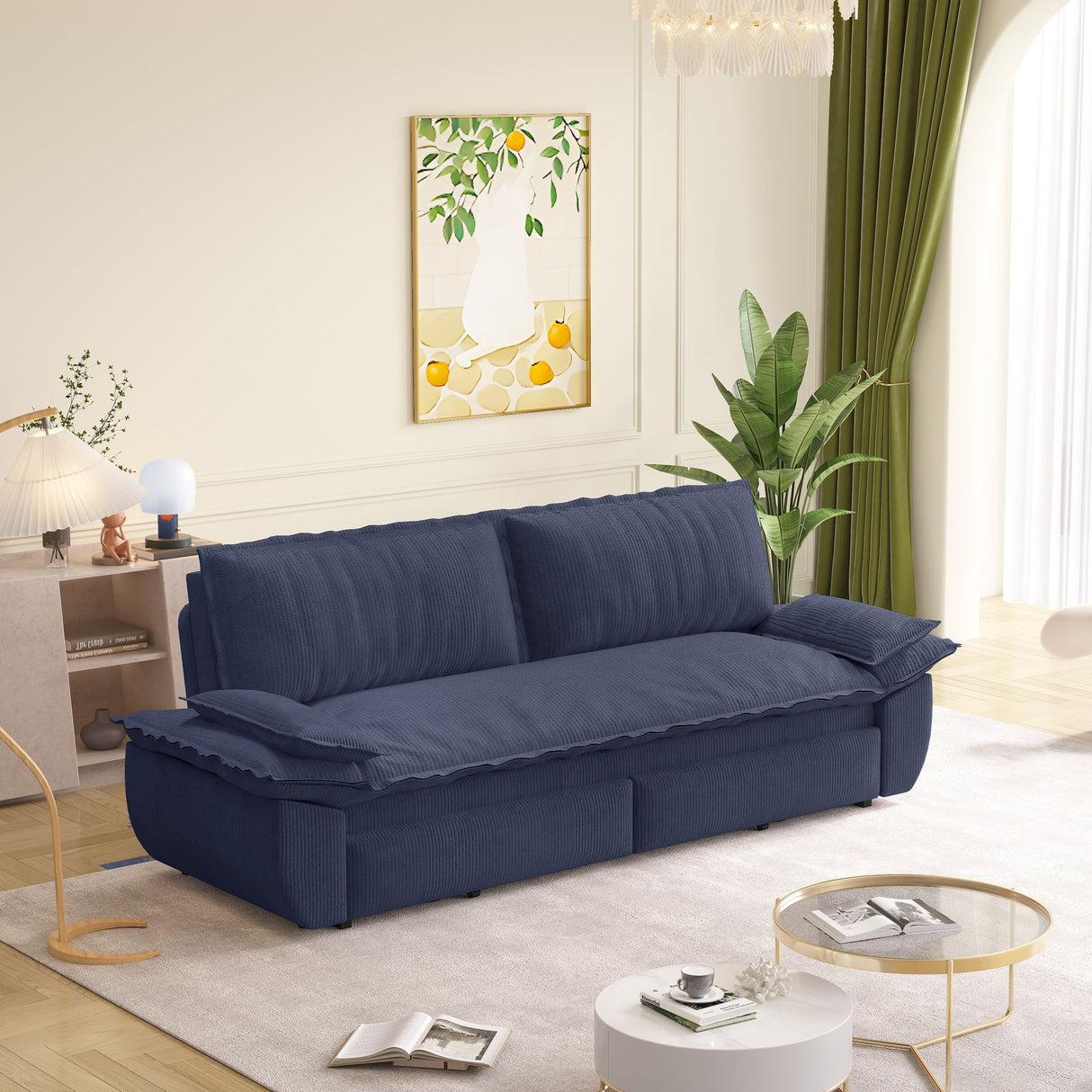 Queen Pull Out 3 In 1 Convertible Sleeper Sofa Bed - Blue