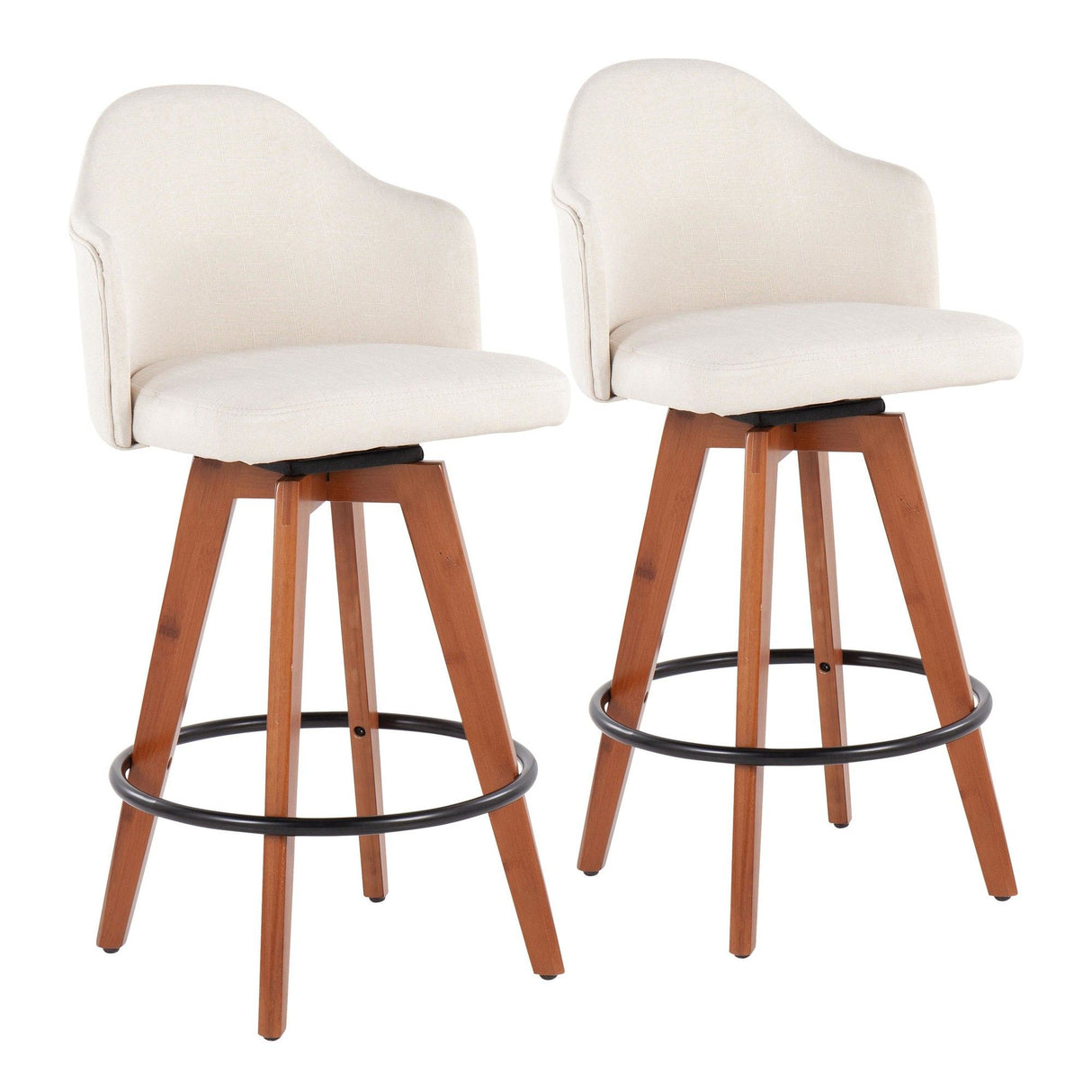 Ahoy - Contemporary Fixed-Height Counter Stool With Walnut Bamboo Frame (Set of 2)