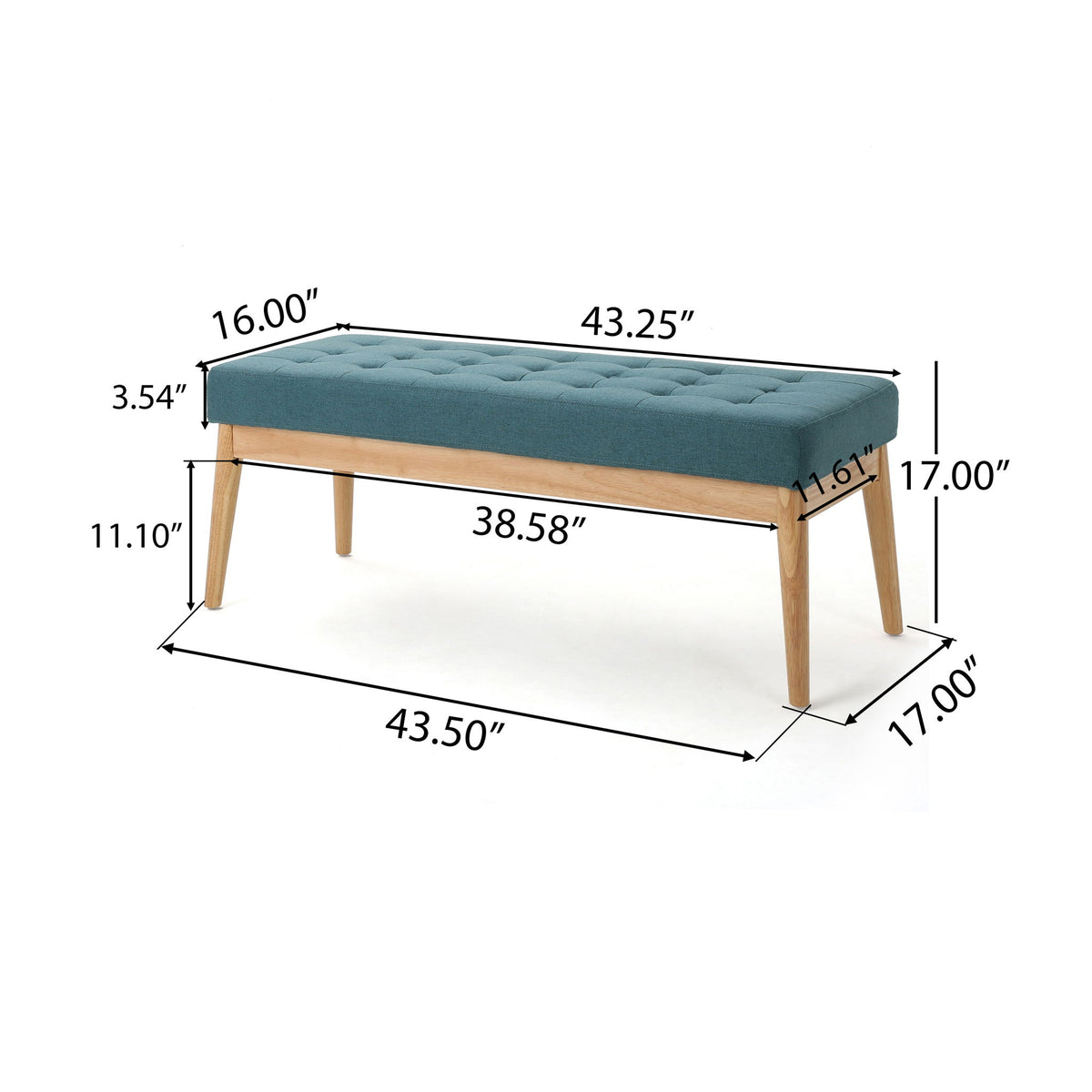 Vibratory - Button Tufted Upholstered Ottoman With Splayed Wooden Legs - Teal / Natural