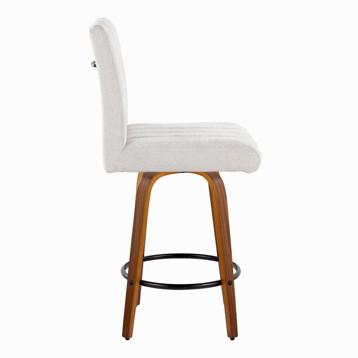 Hannah - 26" Fixed-Height Counter Stool With Swivel And Round Black Metal Footrest (Set of 2) - Walnut Wood