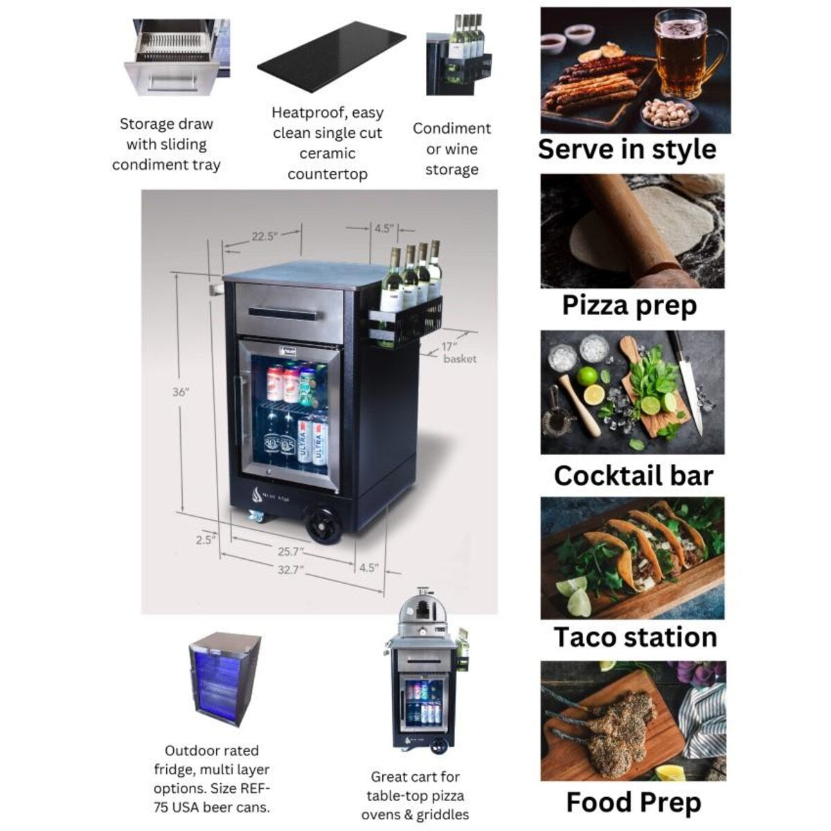 Mont Alpi Medium Prep Cart and Fridge - MAPCM