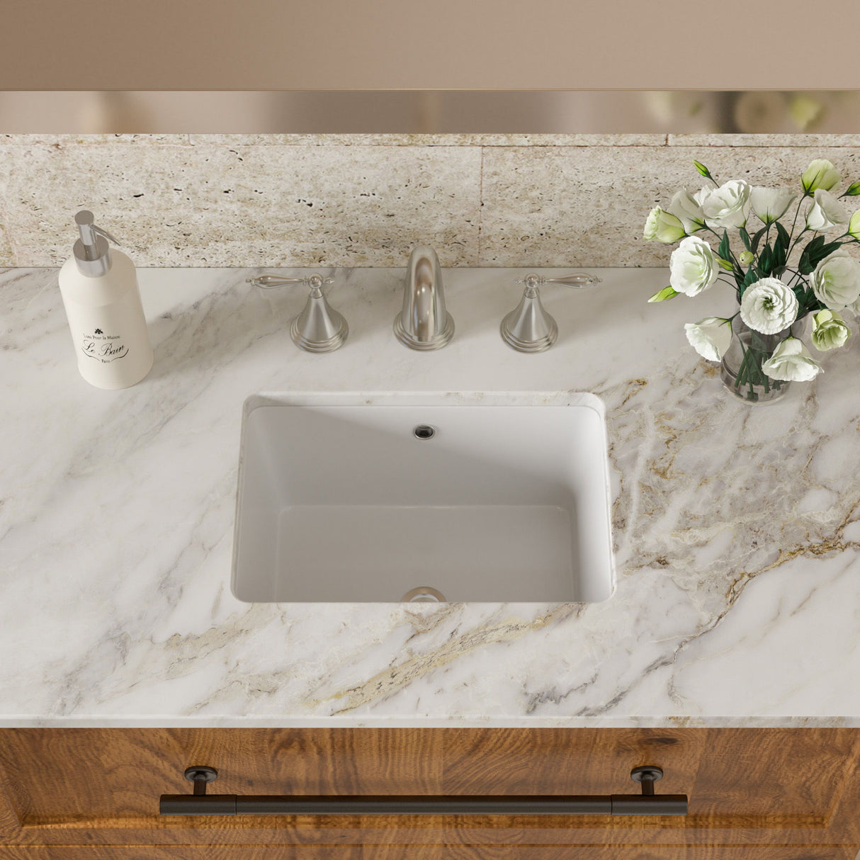 Modern Rectangular Undermount Bathroom Sink With Overflow Ceramic