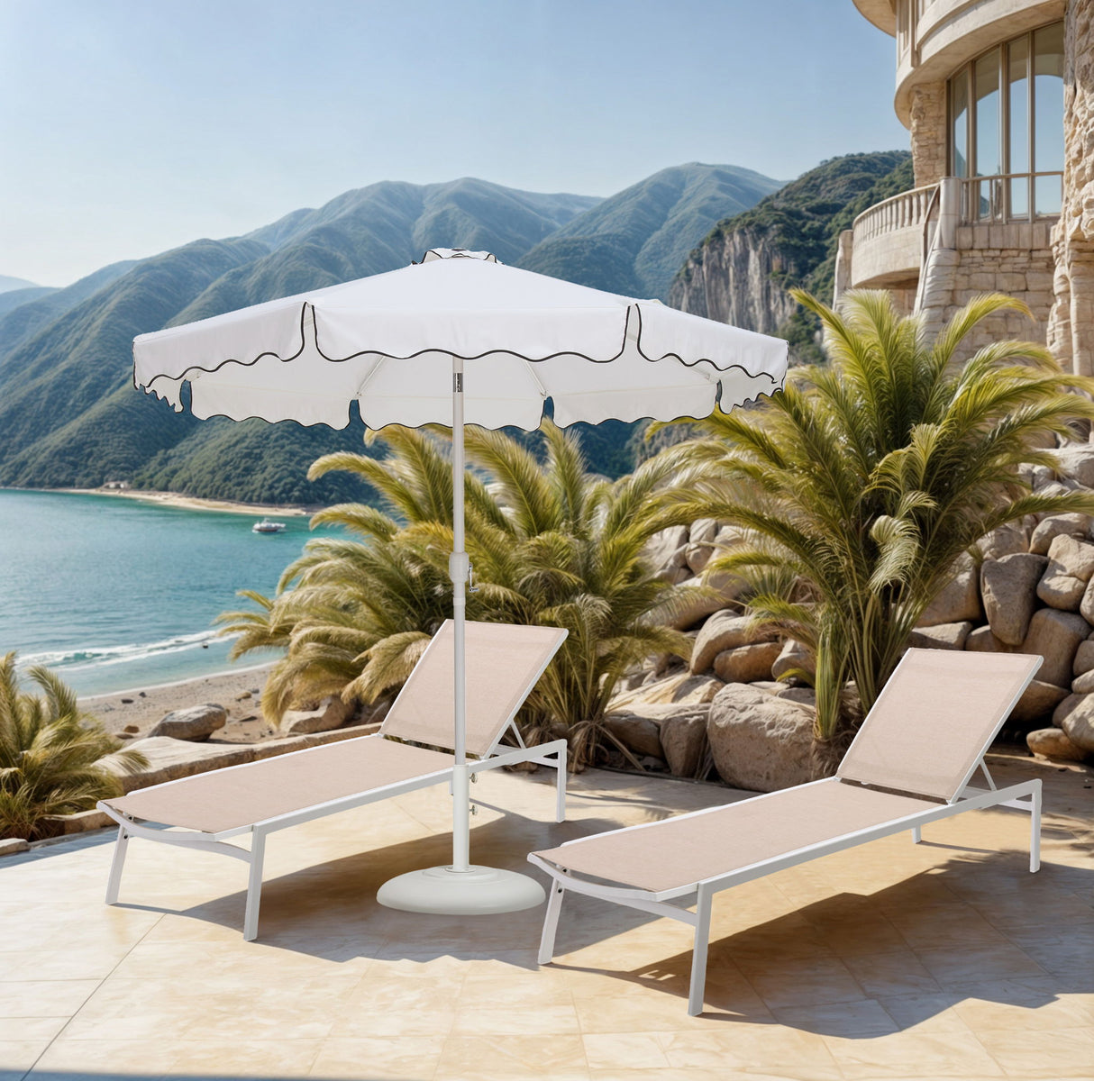 Amalfi - Patio Umbrella - White Base / White Pole