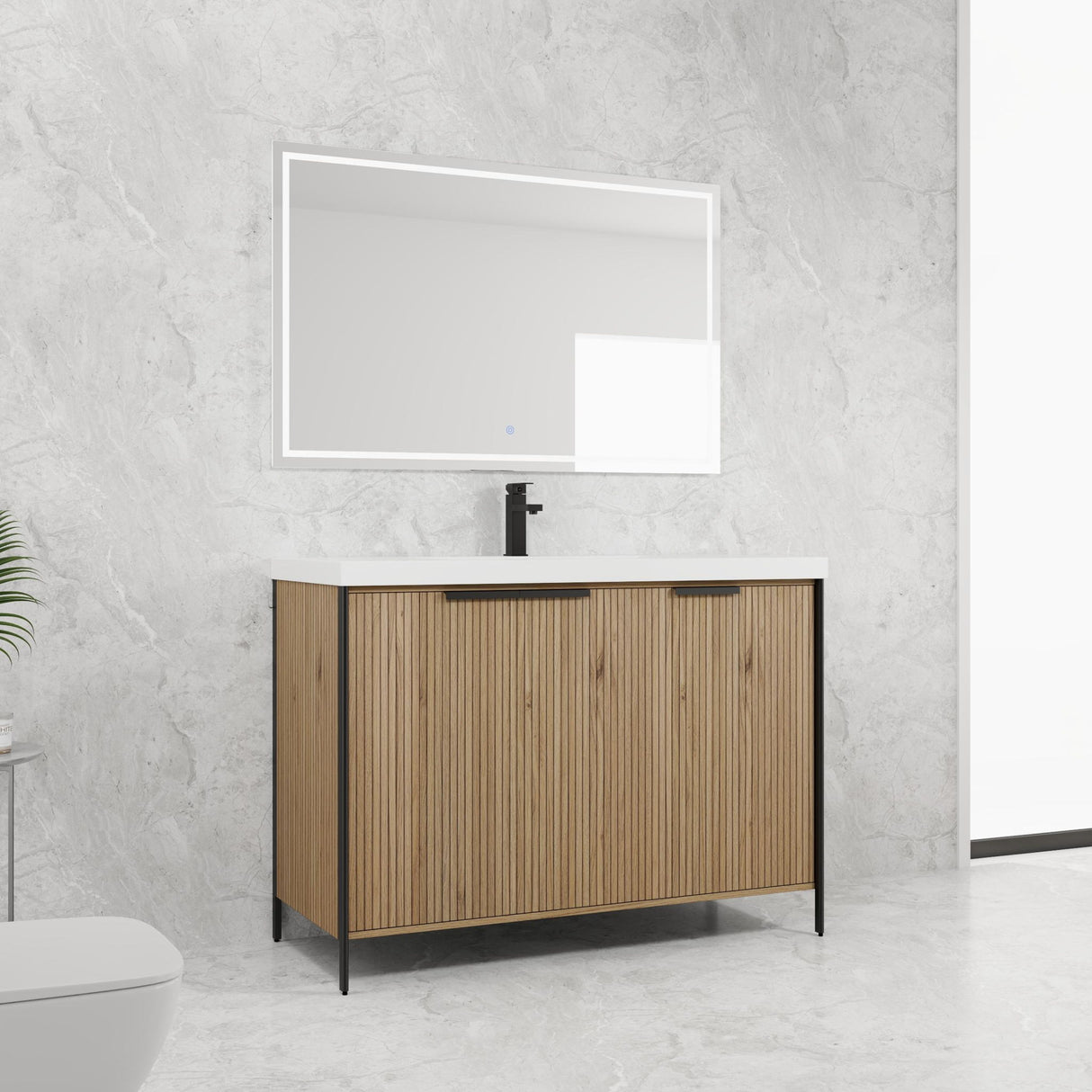 Modern Freestanding Bathroom Vanity With Resin Sink & Soft Close Cabinet Doors