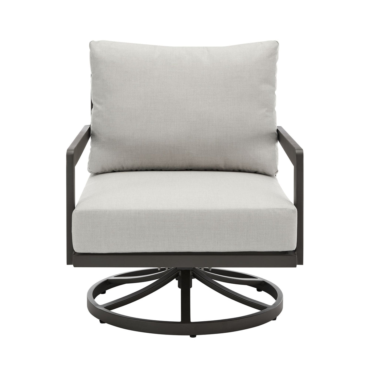 Avila - Outdoor 360-Swivel Rocker Chair With Woven Rattan Back Aluminum Frame And Cushions - Dark Bronze / Silver Ash