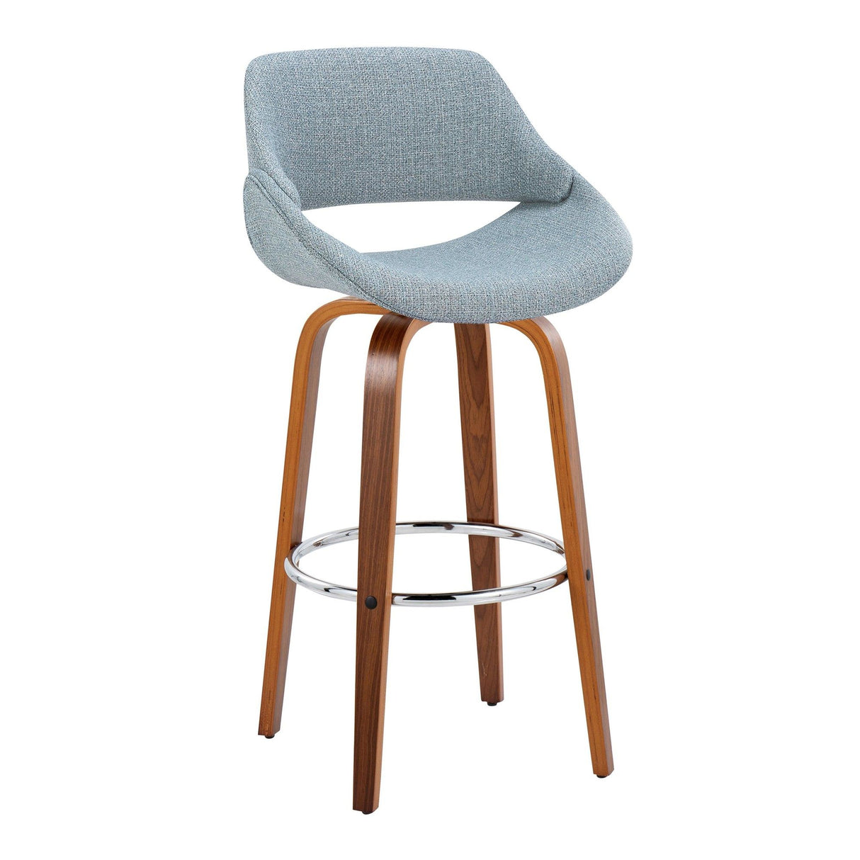 Fabrizzi - 30" Fixed-Height Barstool With Swivel And Round Chrome Metal Footrest (Set of 2) - Walnut Wood