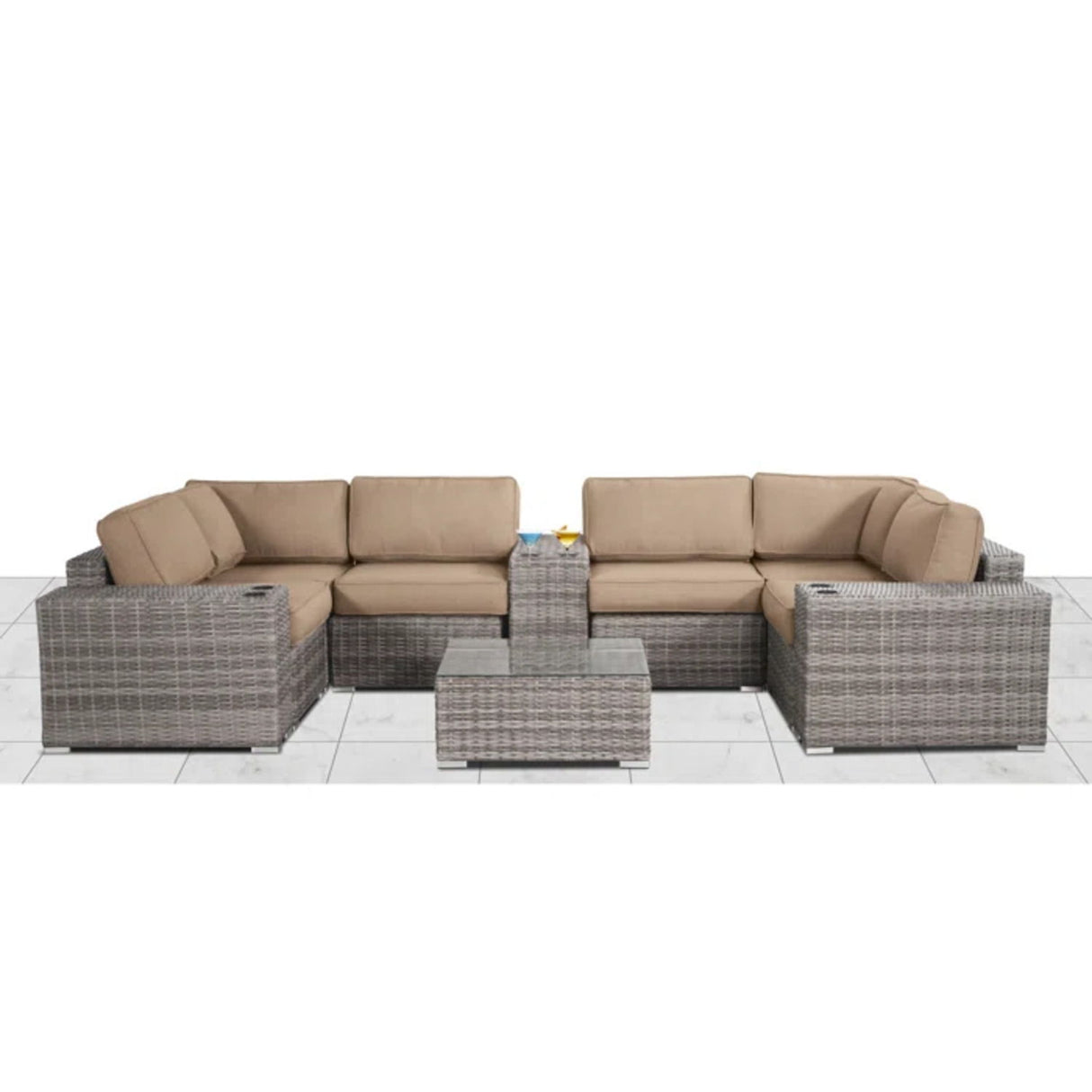 Modern Patio Rattan Sectional Set With Cushions