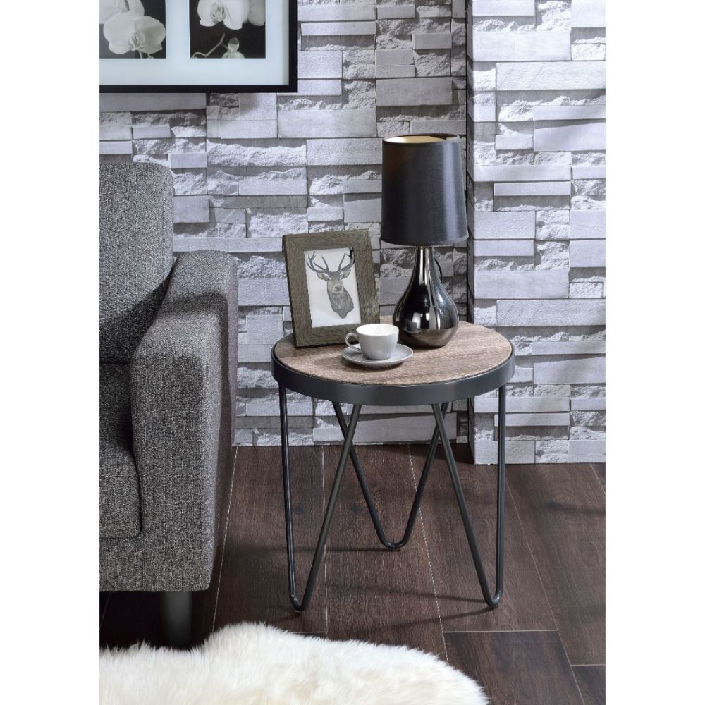 Bage - End Table - Weathered Gray Oak & Metal