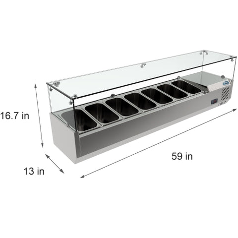 59 in. Seven Pan Refrigerated Countertop Condiment Prep Station - SCDC-7T