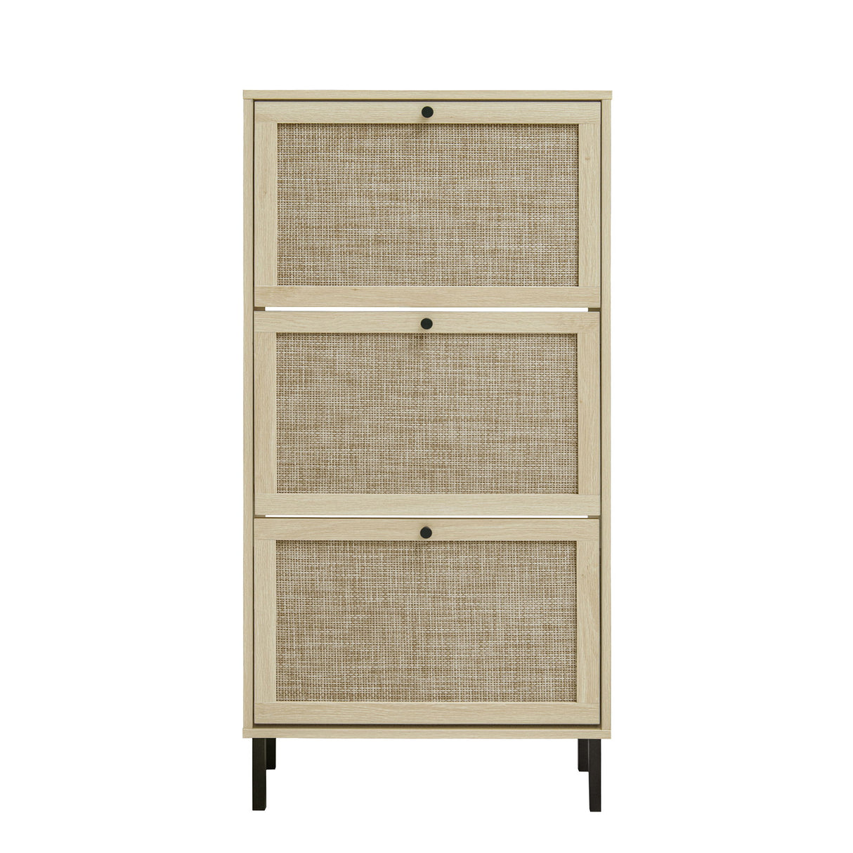 Modern Rattan 3 Door Shoe Rack Cabinet For Entryway