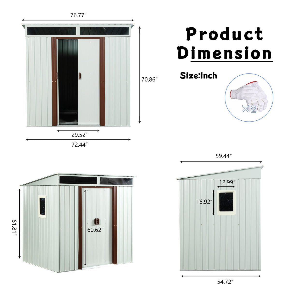 Outdoor Metal Storage Shed With Window - White