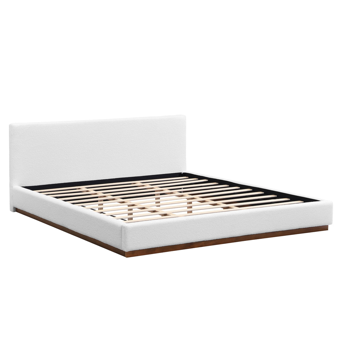 Queen Size Upholstered Bed With Solid Base Frame - White