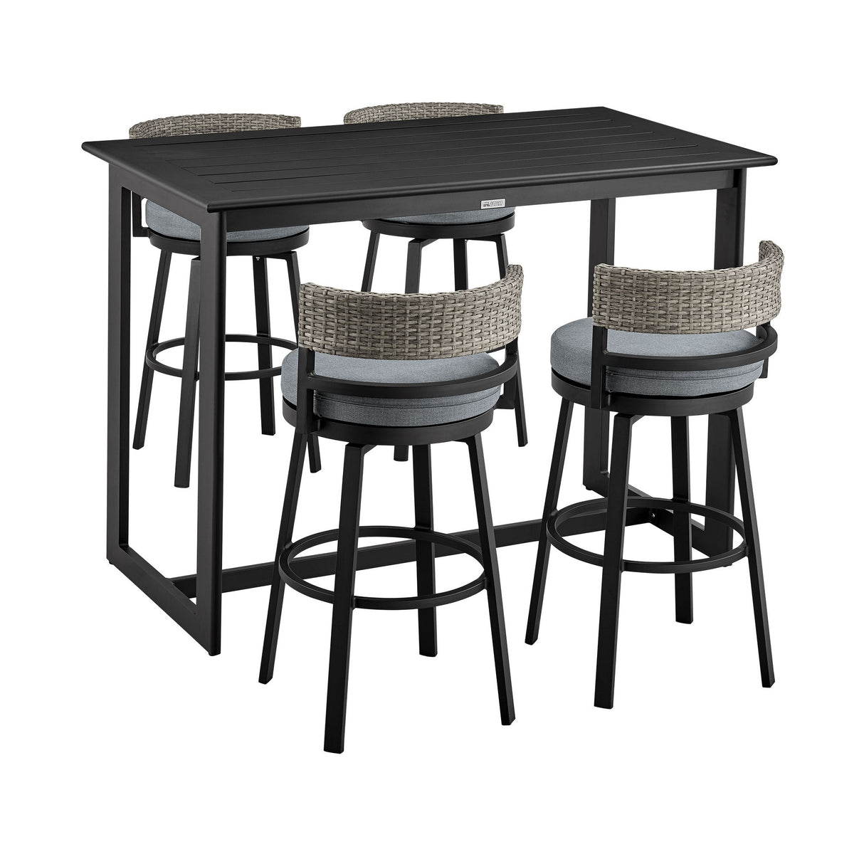Encinitas - 5 Piece Bar Outdoor Patio Table Set With Cushions - Gray